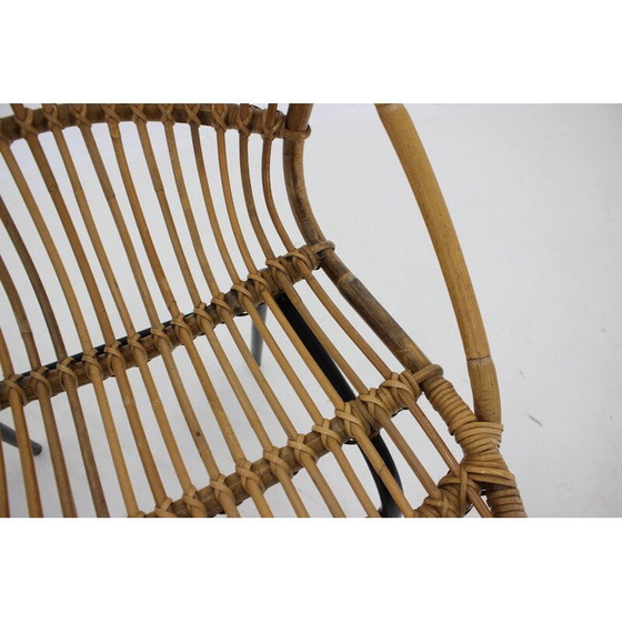 Image 1 of Paire de chaises longues vintage en rotin et fer par Alan Fuchs, Tchécoslovaquie 1970