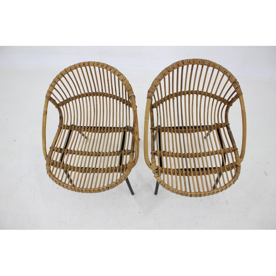 Image 1 of Paire de chaises longues vintage en rotin et fer par Alan Fuchs, Tchécoslovaquie 1970