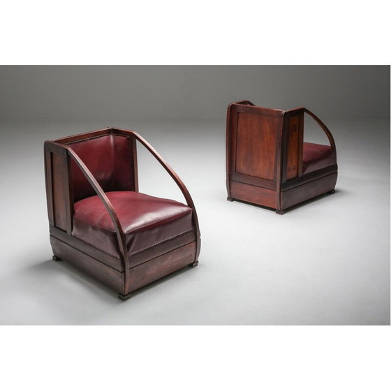 Image 1 of Paire de fauteuils vintage en acajou et cuir par Carlo et Piero Zen, Italie 1910