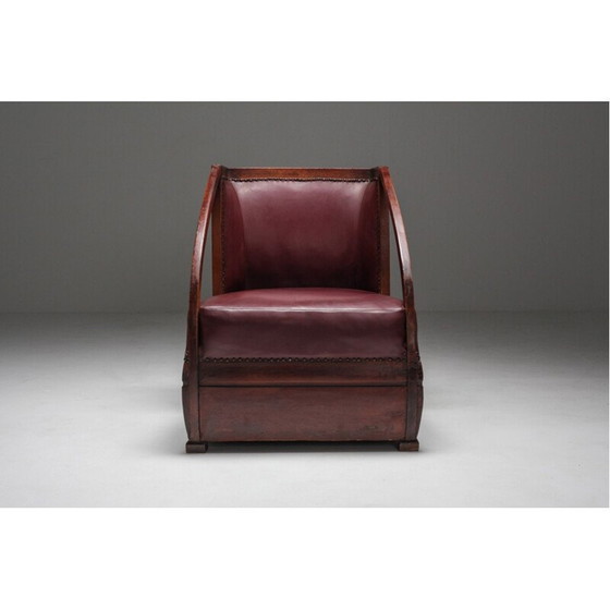 Image 1 of Paire de fauteuils vintage en acajou et cuir par Carlo et Piero Zen, Italie 1910