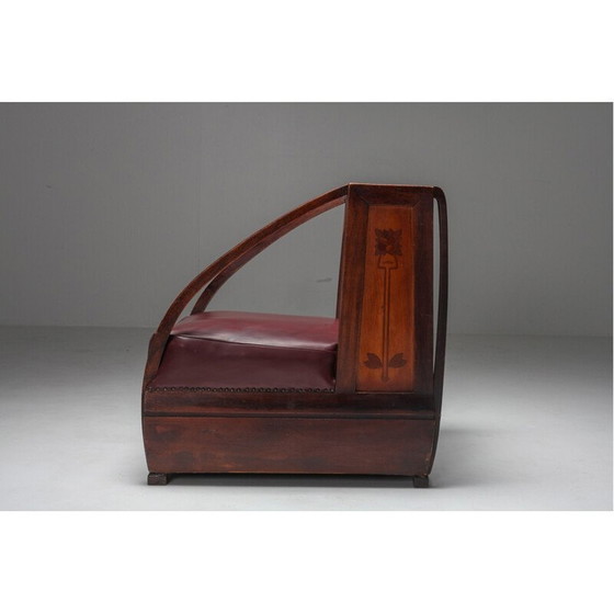 Image 1 of Paire de fauteuils vintage en acajou et cuir par Carlo et Piero Zen, Italie 1910