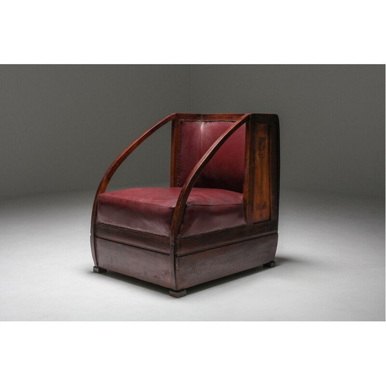 Image 1 of Paire de fauteuils vintage en acajou et cuir par Carlo et Piero Zen, Italie 1910