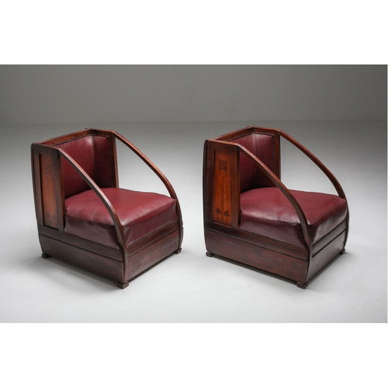Image 1 of Paire de fauteuils vintage en acajou et cuir par Carlo et Piero Zen, Italie 1910
