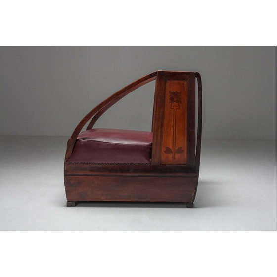 Image 1 of Paire de fauteuils vintage en acajou et cuir par Carlo et Piero Zen, Italie 1910