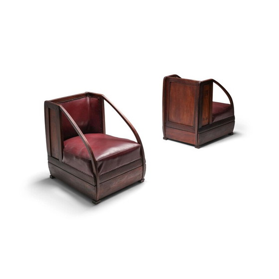 Image 1 of Paire de fauteuils vintage en acajou et cuir par Carlo et Piero Zen, Italie 1910