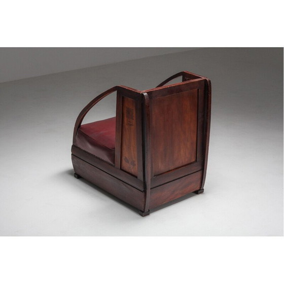 Image 1 of Paire de fauteuils vintage en acajou et cuir par Carlo et Piero Zen, Italie 1910