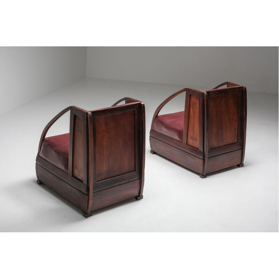 Image 1 of Paire de fauteuils vintage en acajou et cuir par Carlo et Piero Zen, Italie 1910