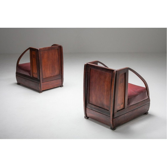 Image 1 of Paire de fauteuils vintage en acajou et cuir par Carlo et Piero Zen, Italie 1910