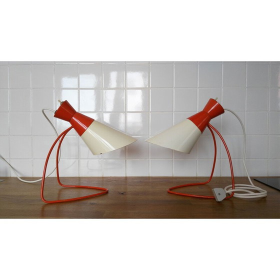 Image 1 of Paire de lampes vintage en métal rouge et blanc par J. Hůrka pour Napako, 1960