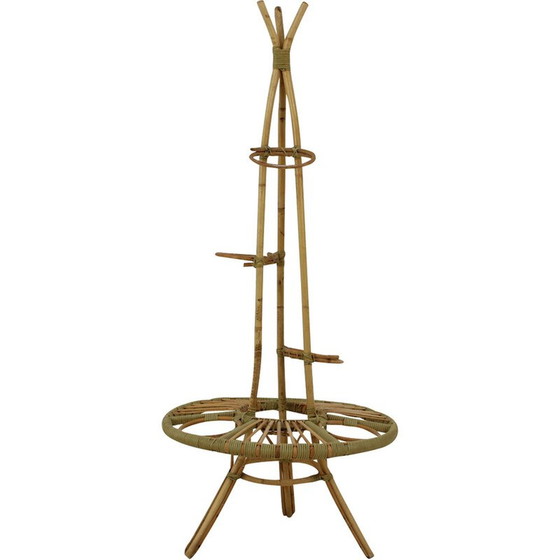 Image 1 of Porte-fleurs en rotin du milieu du siècle, Tchécoslovaquie années 1960