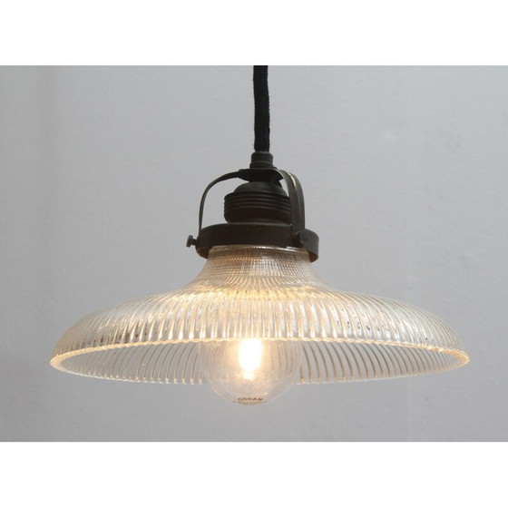 Image 1 of Lampe suspendue vintage avec horloge en porcelaine par Halophane, France 1920