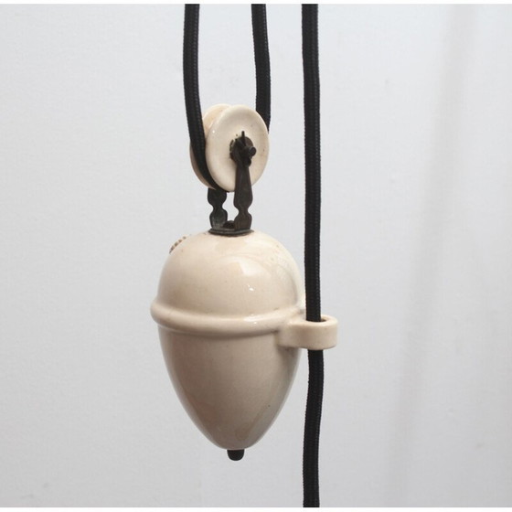 Image 1 of Lampe suspendue vintage avec horloge en porcelaine par Halophane, France 1920