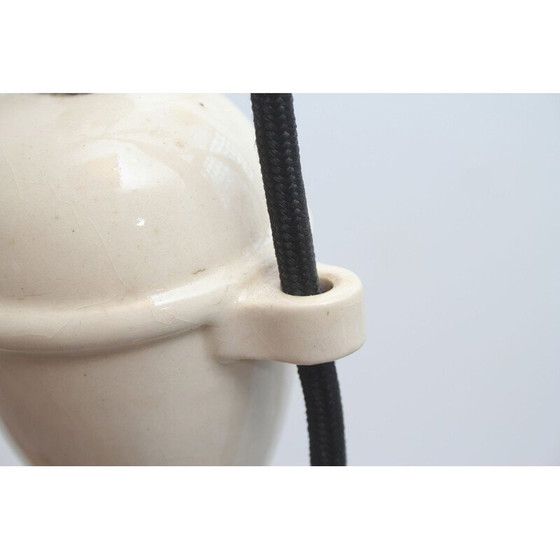 Image 1 of Lampe suspendue vintage avec horloge en porcelaine par Halophane, France 1920