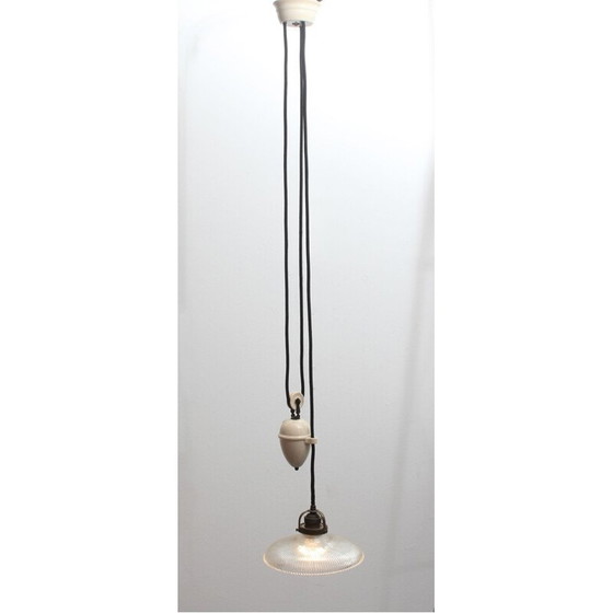 Image 1 of Lampe suspendue vintage avec horloge en porcelaine par Halophane, France 1920