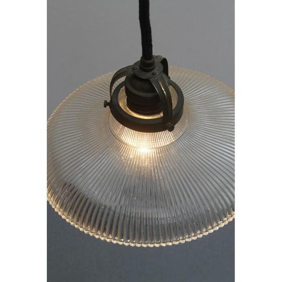 Image 1 of Lampe suspendue vintage avec horloge en porcelaine par Halophane, France 1920
