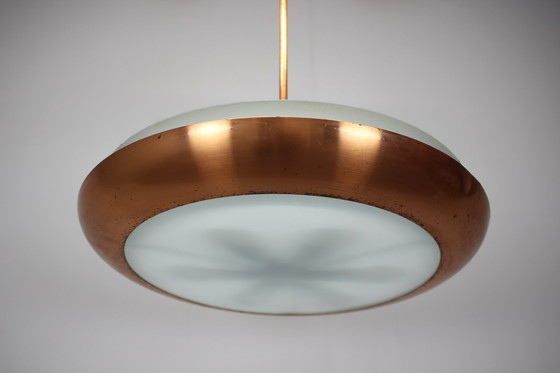 Image 1 of Lustre en cuivre Bauhaus UFO par Josef Hurka, Tchécoslovaquie, années 1930