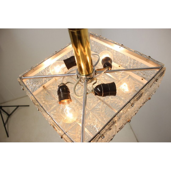 Image 1 of Lustre vintage en verre d'art et laiton par Kamenicky Senov, Tchécoslovaquie 1970