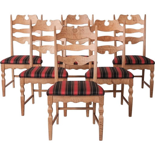 Ensemble de 6 chaises de salle à manger danoises vintage en bois de chêne par Henning Kjaernulf, 1960s