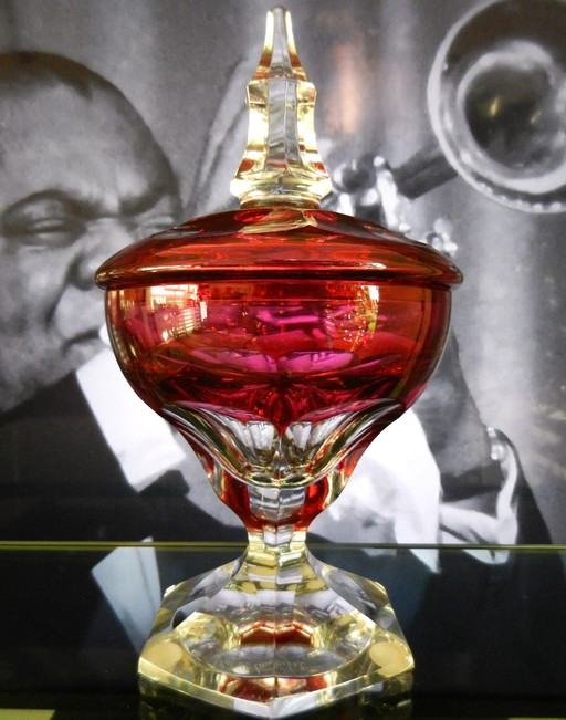 Val Saint Lambert bonbonnière caviar coupe à pied cristal Circa 1955 !