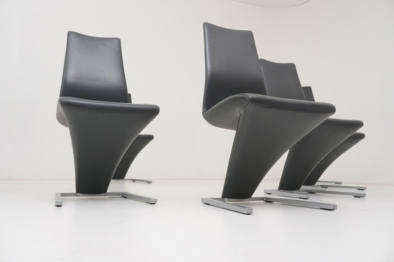 Image 1 of Rolf Benz 7800 Chaises 8 pcs. Cuir Anthracite Chaise Piétement luge