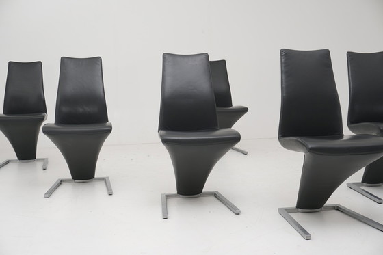 Image 1 of Rolf Benz 7800 Chaises 8 pcs. Cuir Anthracite Chaise Piétement luge