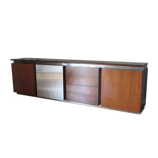 Buffet modulaire Acerbis en acajou et inox, Giotto STOPPINO - 1977