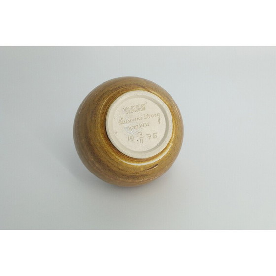 Image 1 of Vase sphérique vintage en grès brun par Gunnar Borg pour Höganäs Keramik, Suède 1960