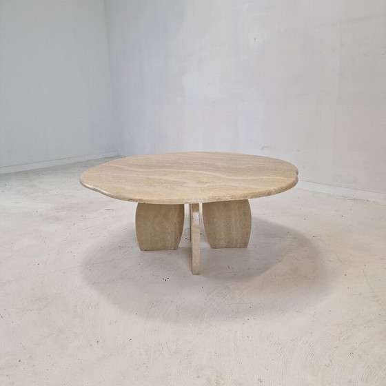 Image 1 of Table basse italienne vintage en travertin, 1980
