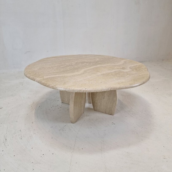 Image 1 of Table basse italienne vintage en travertin, 1980