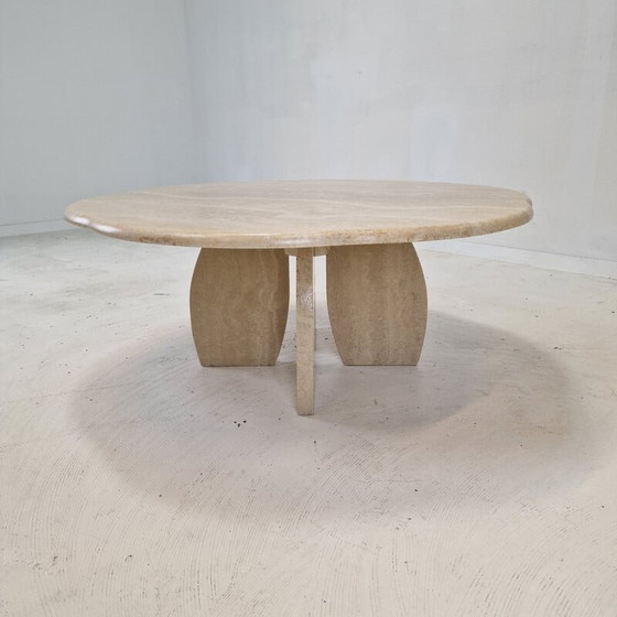 Image 1 of Table basse italienne vintage en travertin, 1980