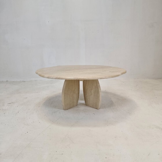 Image 1 of Table basse italienne vintage en travertin, 1980