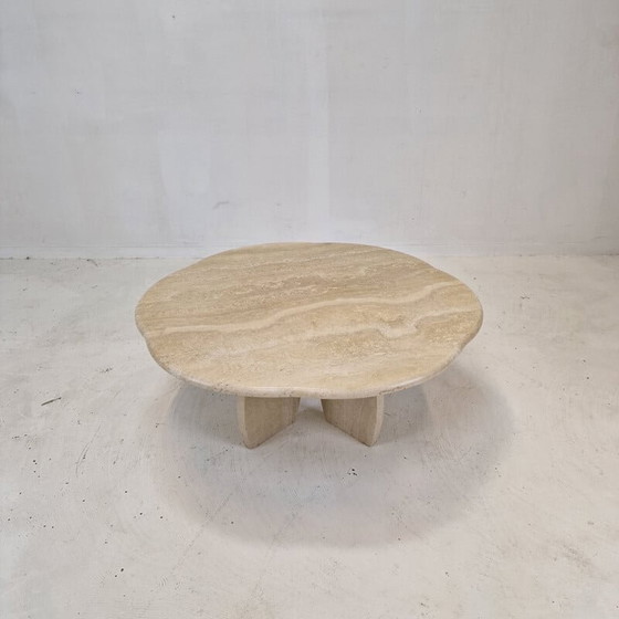 Image 1 of Table basse italienne vintage en travertin, 1980