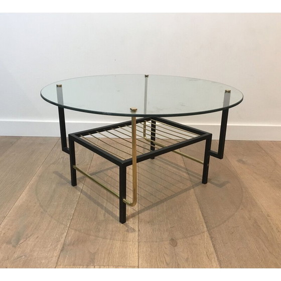 Image 1 of Table basse vintage en verre et laiton par Mathieu Matégot, 1950
