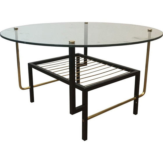 Image 1 of Table basse vintage en verre et laiton par Mathieu Matégot, 1950