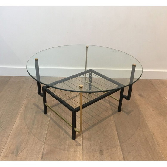 Image 1 of Table basse vintage en verre et laiton par Mathieu Matégot, 1950