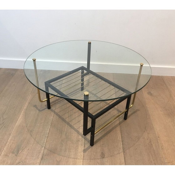 Image 1 of Table basse vintage en verre et laiton par Mathieu Matégot, 1950