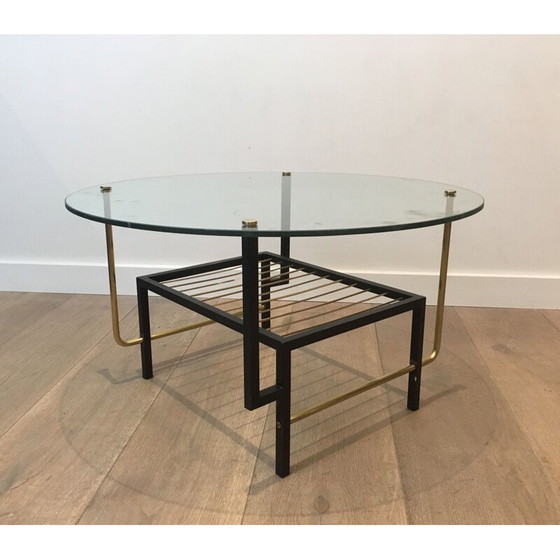 Image 1 of Table basse vintage en verre et laiton par Mathieu Matégot, 1950