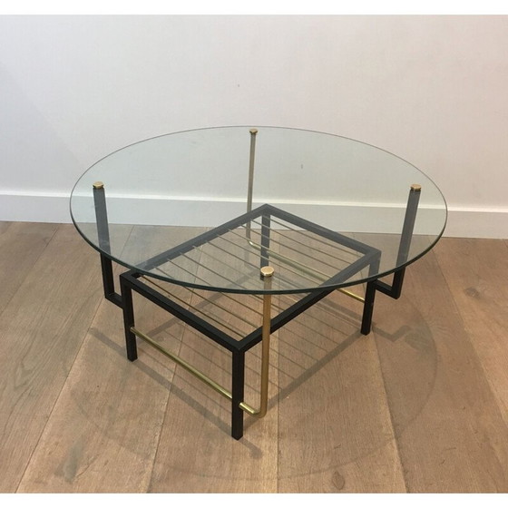 Image 1 of Table basse vintage en verre et laiton par Mathieu Matégot, 1950