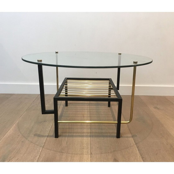 Image 1 of Table basse vintage en verre et laiton par Mathieu Matégot, 1950