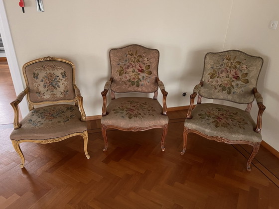 Image 1 of Chaises baroques avec tapisserie brodée