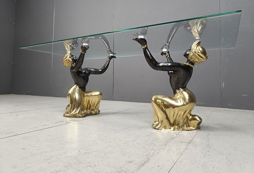 Table basse en laiton Blackamoor, 1970S