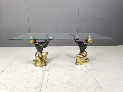 Table basse en laiton Blackamoor, 1970S