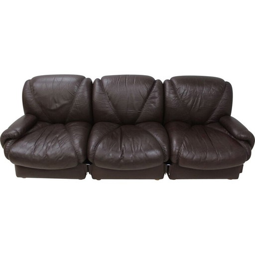 Canapé modulaire vintage 3 places en cuir, 1970