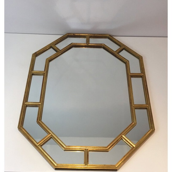 Image 1 of Miroir octogonal vintage en résine dorée, 1970