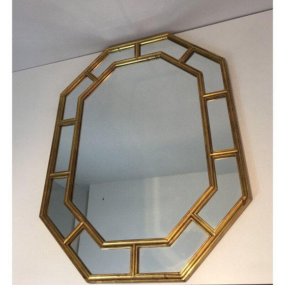 Image 1 of Miroir octogonal vintage en résine dorée, 1970