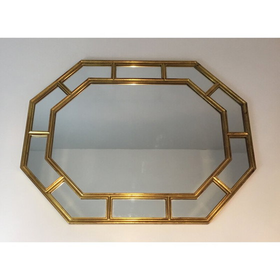 Image 1 of Miroir octogonal vintage en résine dorée, 1970