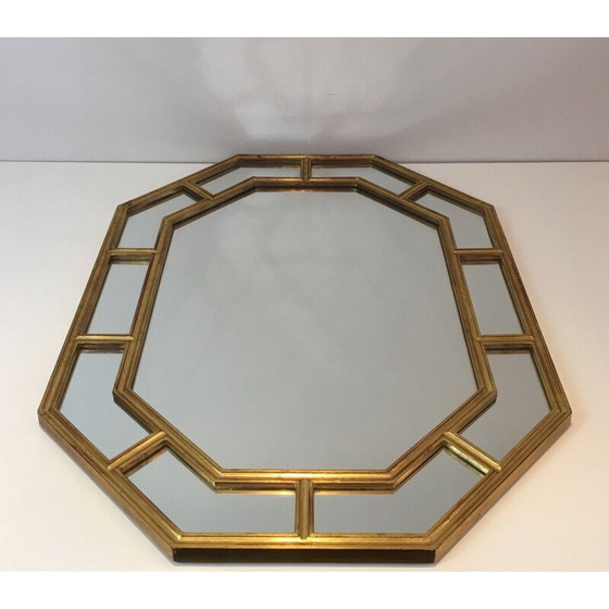 Image 1 of Miroir octogonal vintage en résine dorée, 1970