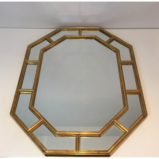 Miroir octogonal vintage en résine dorée, 1970