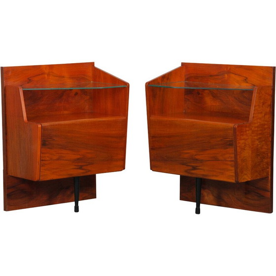 Image 1 of Paire de tables de chevet vintage en bois et verre, 1960