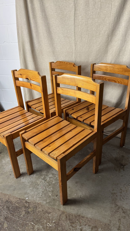 4X Chaise vintage en pin laqué